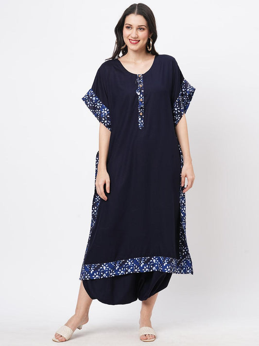 Hashtag Be Featuring a Navy kaftan set with dhoti pant