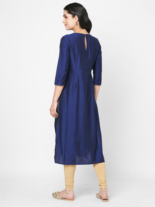 Hashtag Be Beautiful midnight blue straight fit kurta with embroidered long yoke