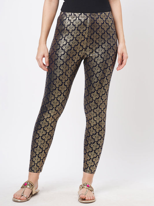 Hashtag Be Spell binding gold foil printed cotton lycra Navy legging handcrafted for you.