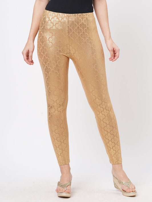 Hashtag Be Spell binding gold foil printed cotton lycra Beige legging handcrafted for you.