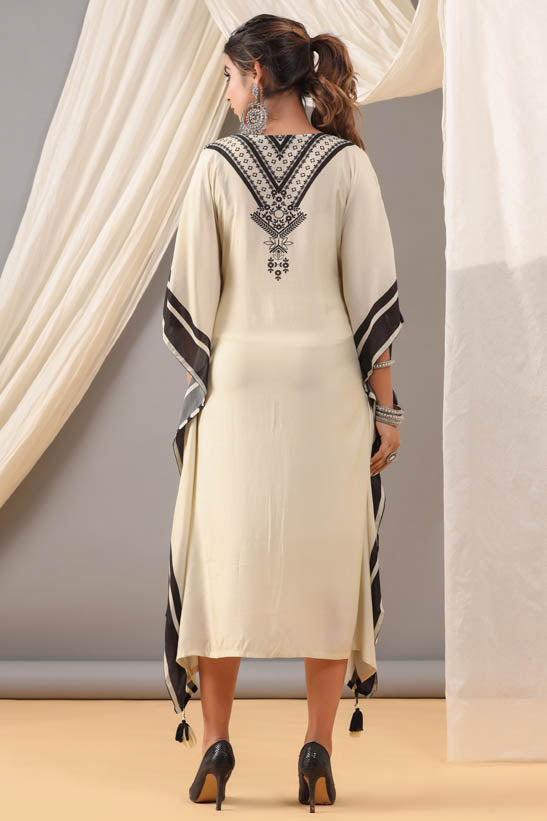 Cream Aztec Floral Print Women Kaftan