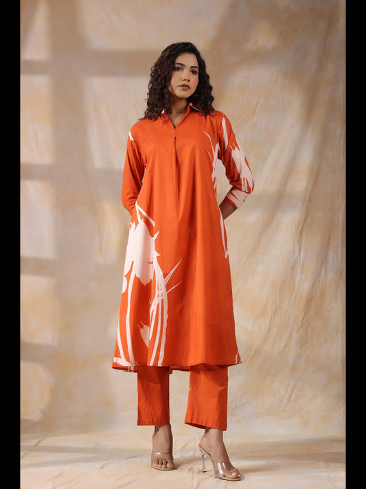 Rust Artsy Print Women Kurta Set