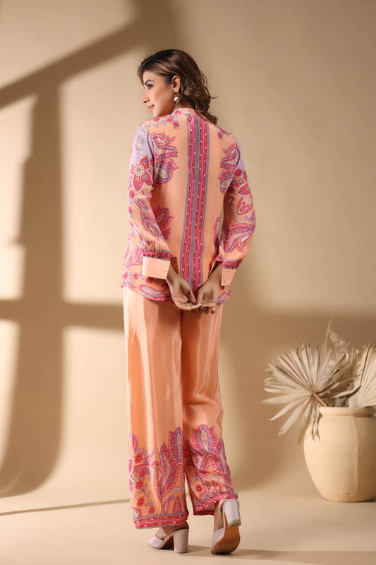 Peach Paisley Print Women Co-Ord Set