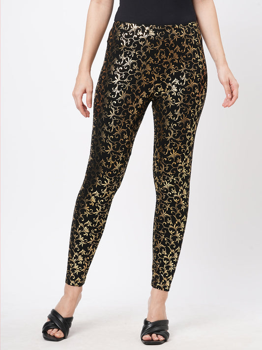 Hashtag Be Spell binding gold foil printed cotton lycra Black legging handcrafted for you.