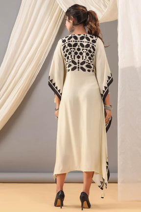 Cream Geometric Print Women Kaftan