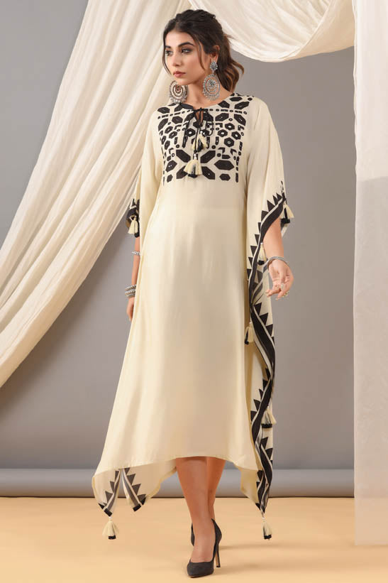 Cream Geometric Print Women Kaftan