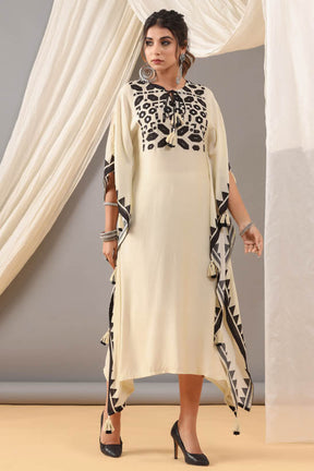 Cream Geometric Print Women Kaftan