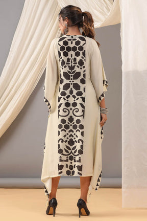 Cream Panel Print Women Kaftan