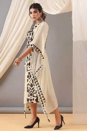 Cream Panel Print Women Kaftan