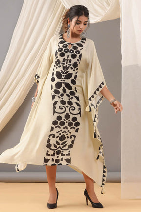 Cream Panel Print Women Kaftan