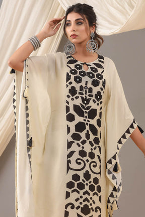 Cream Panel Print Women Kaftan