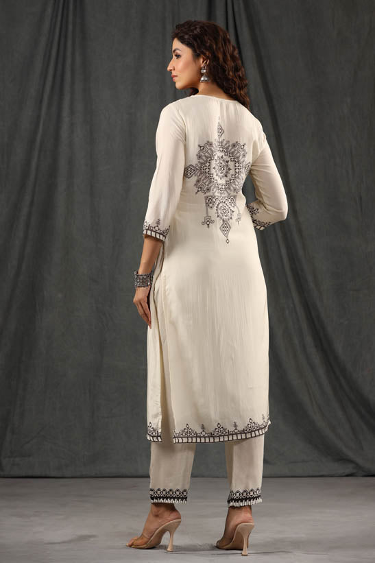 Cream Indian Print Women Suit Set