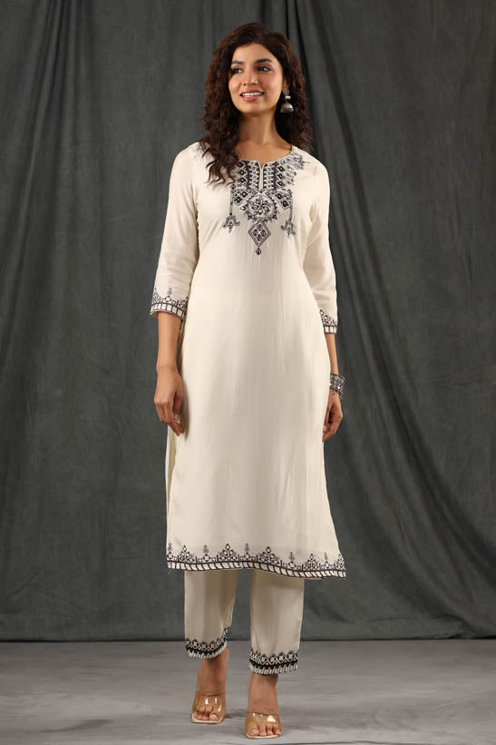 Cream Indian Print Women Suit Set