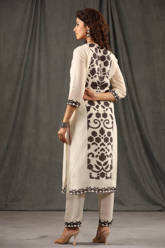 Cream Panel Print Women Suit Set