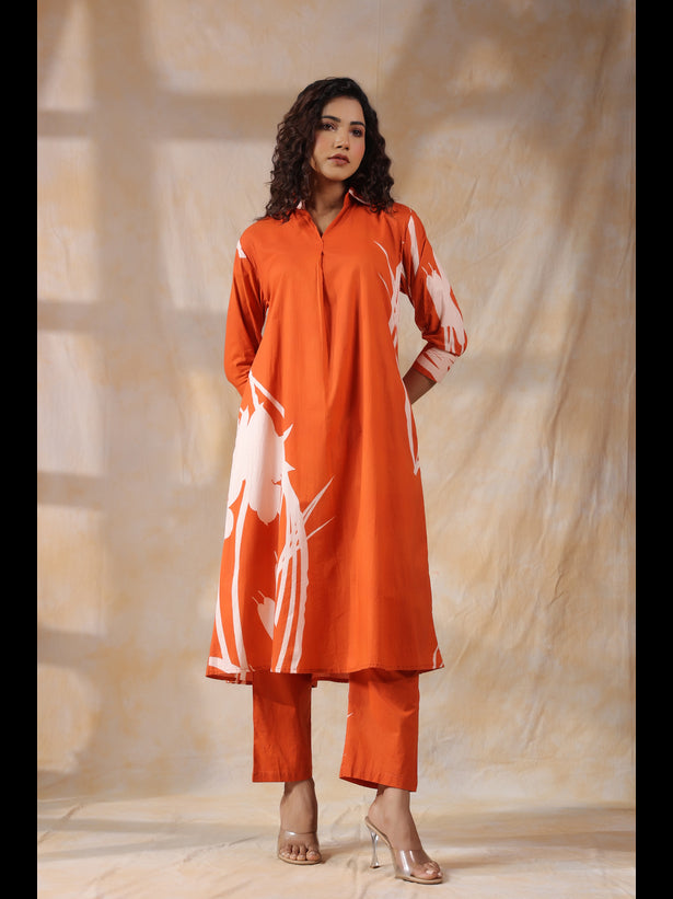 Rust Artsy Print Women Kurta Set