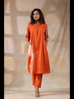 Rust Artsy Print Women Kurta Set