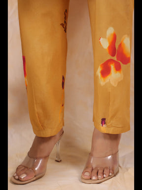 Mustard Floral Print Women Short Kurta Set