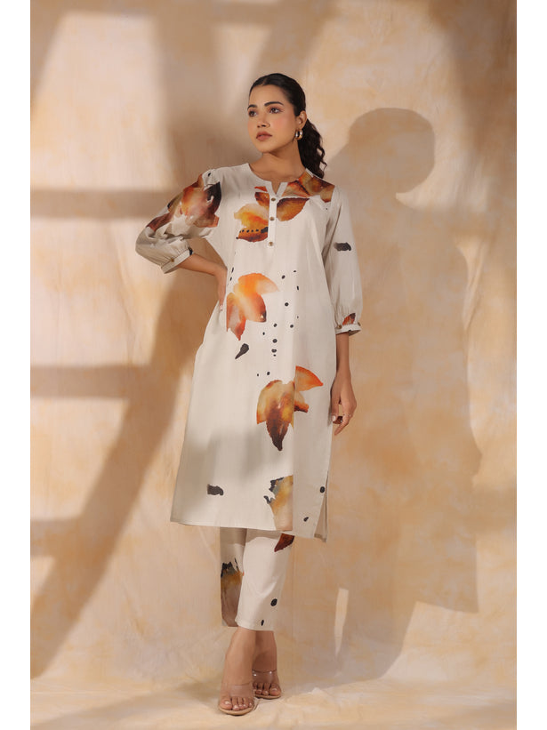 Cream Artsy Print Women Kurta Set