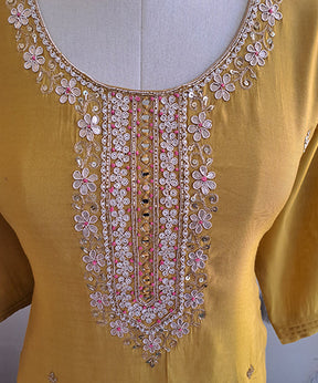 Mustard Embroidered Women Suit Set