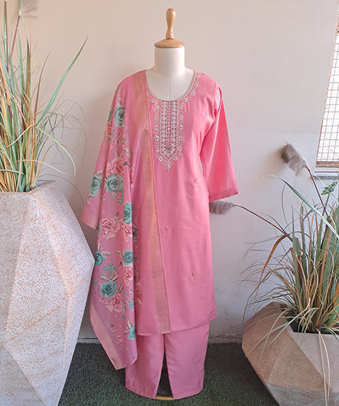 Pink Embroidered Women Suit Set