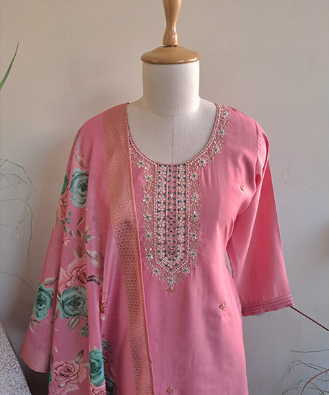 Pink Embroidered Women Suit Set