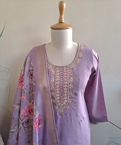 Purple Embroidered Women Suit Set