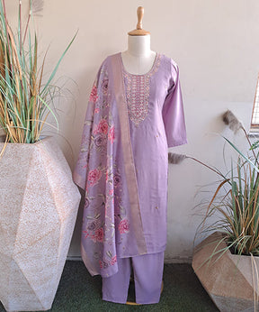 Purple Embroidered Women Suit Set