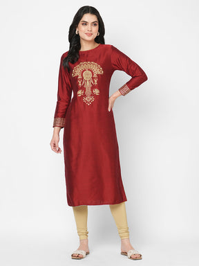 A Long Straight Festive Kurta With Elaborate Gold Thread Work