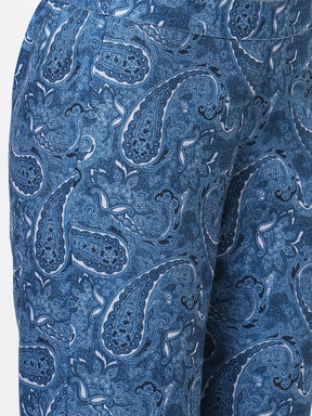 Denim Blue Cotton Blend Kalamkari Twill Weave Print Kurta Set