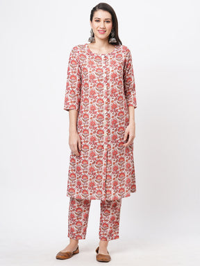 Kalamkari Floral Print Cotton Blend Kurta Set