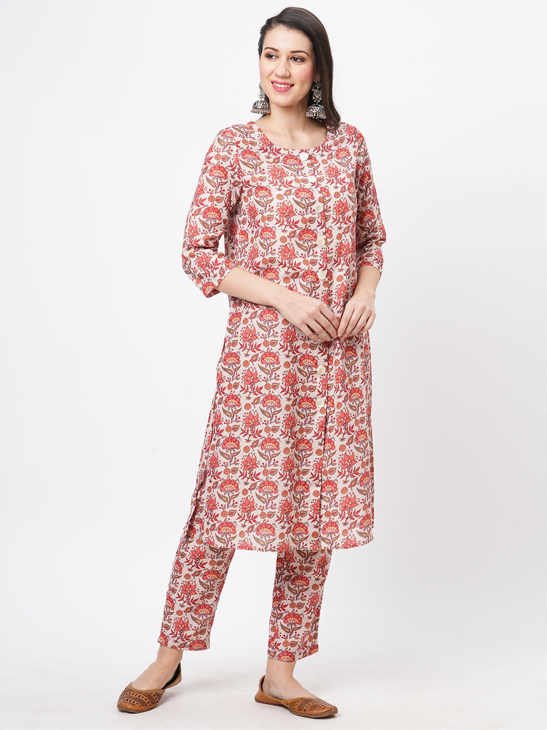 Kalamkari Floral Print Cotton Blend Kurta Set