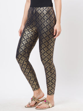  Spell Binding Gold Foil Printed Cotton Lycra Navy Legging Handcrafted For You.