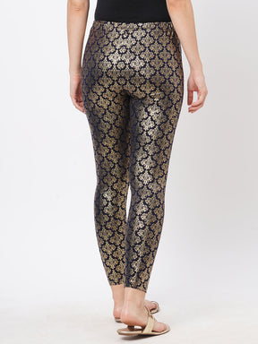  Spell Binding Gold Foil Printed Cotton Lycra Navy Legging Handcrafted For You.