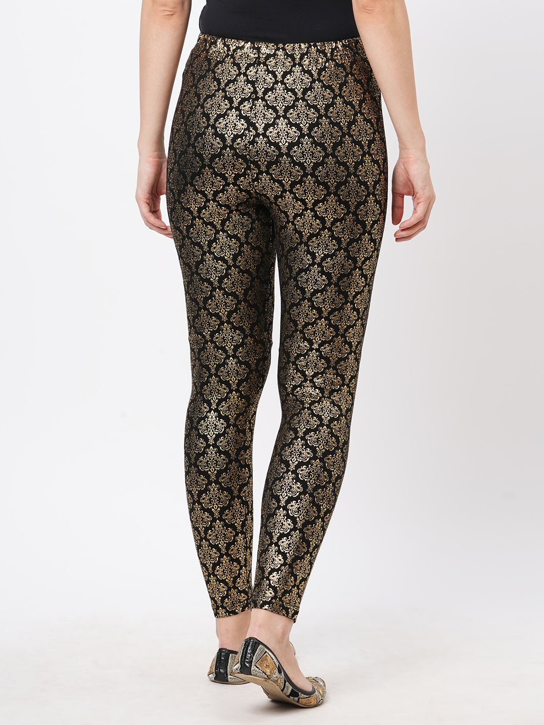  Spell Binding Gold Foil Printed Cotton Lycra Black Legging Handcrafted For You.