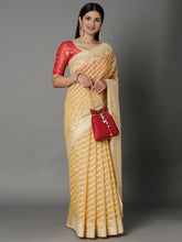 Mustard Cotton Blend Jacquard Saree With Gold Border And Pallu