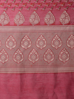 Maroon Cotton Blend Jacquard Saree With Self Border And Detailed Pallu