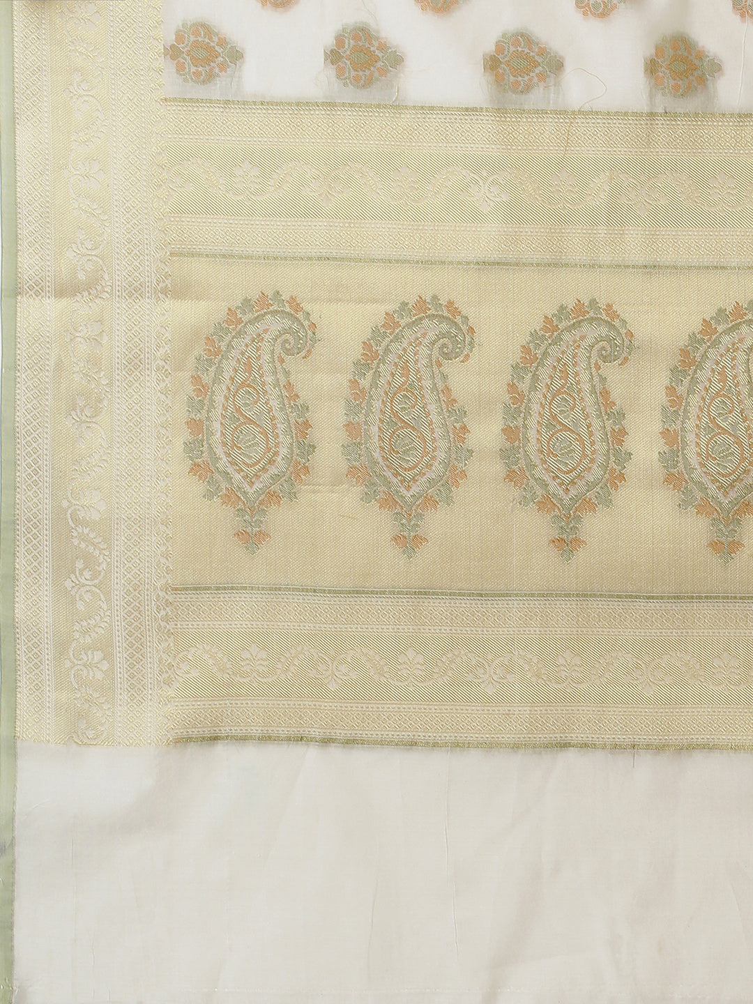 Cream Cotton Blend Jacquard Saree With Paisley Jacquard All Over