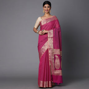 Features A Sheer Cotton Blend Saree With Jacquard Ethnic Buttis All Over