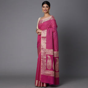 Features A Sheer Cotton Blend Saree With Jacquard Ethnic Buttis All Over