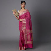 Features A Sheer Cotton Blend Saree With Jacquard Ethnic Buttis All Over