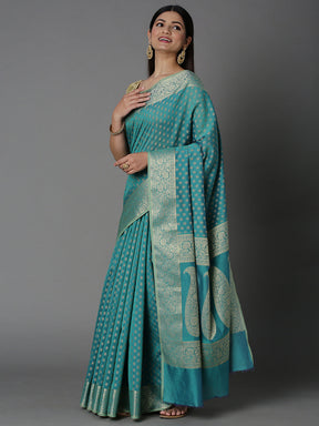 Features A Sheer Cotton Blend Saree With Jacquard Ethnic Buttis All Over