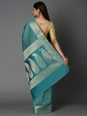 Features A Sheer Cotton Blend Saree With Jacquard Ethnic Buttis All Over