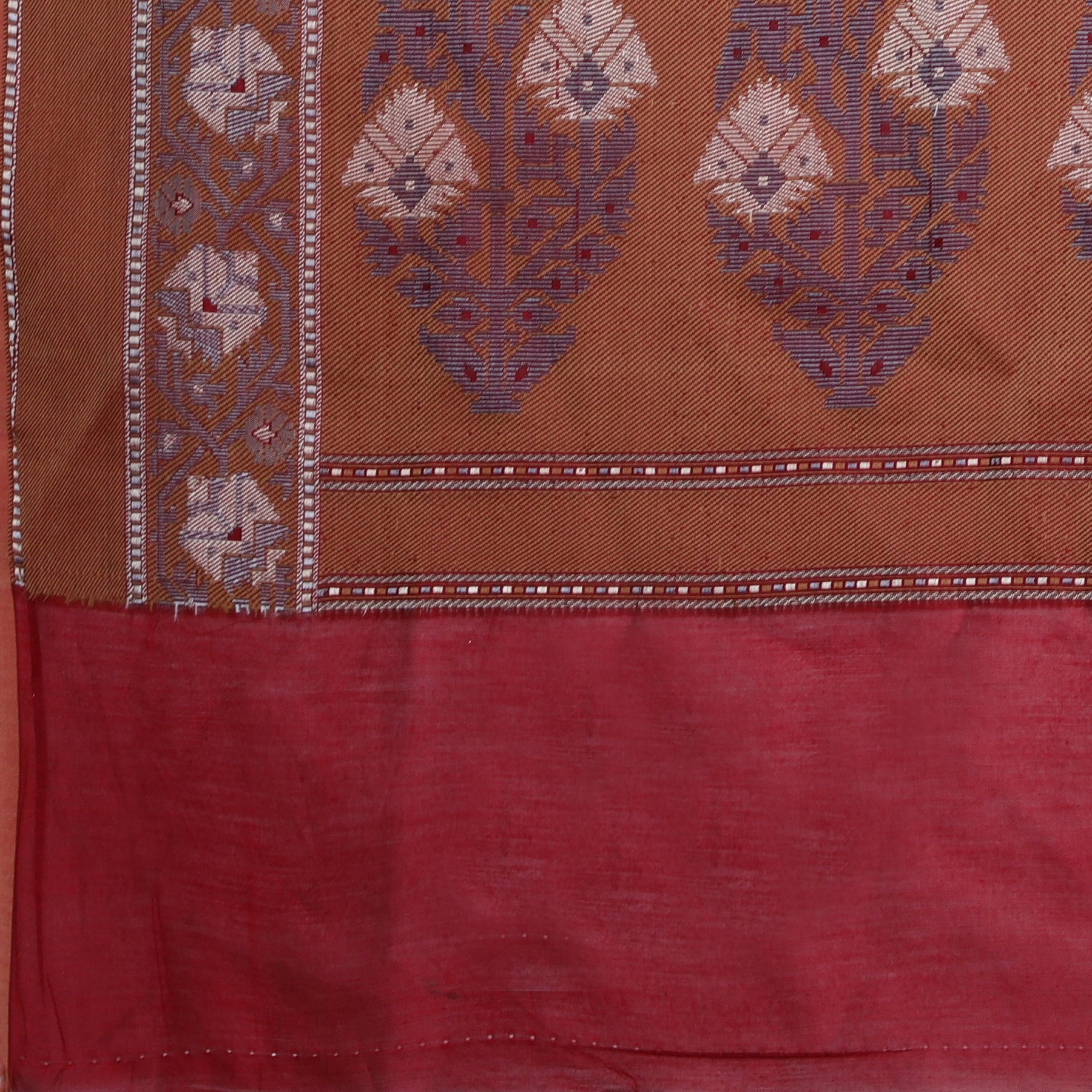 Magenta Cotton Blend Contrast Color Jacquard Saree With Copper Highlights