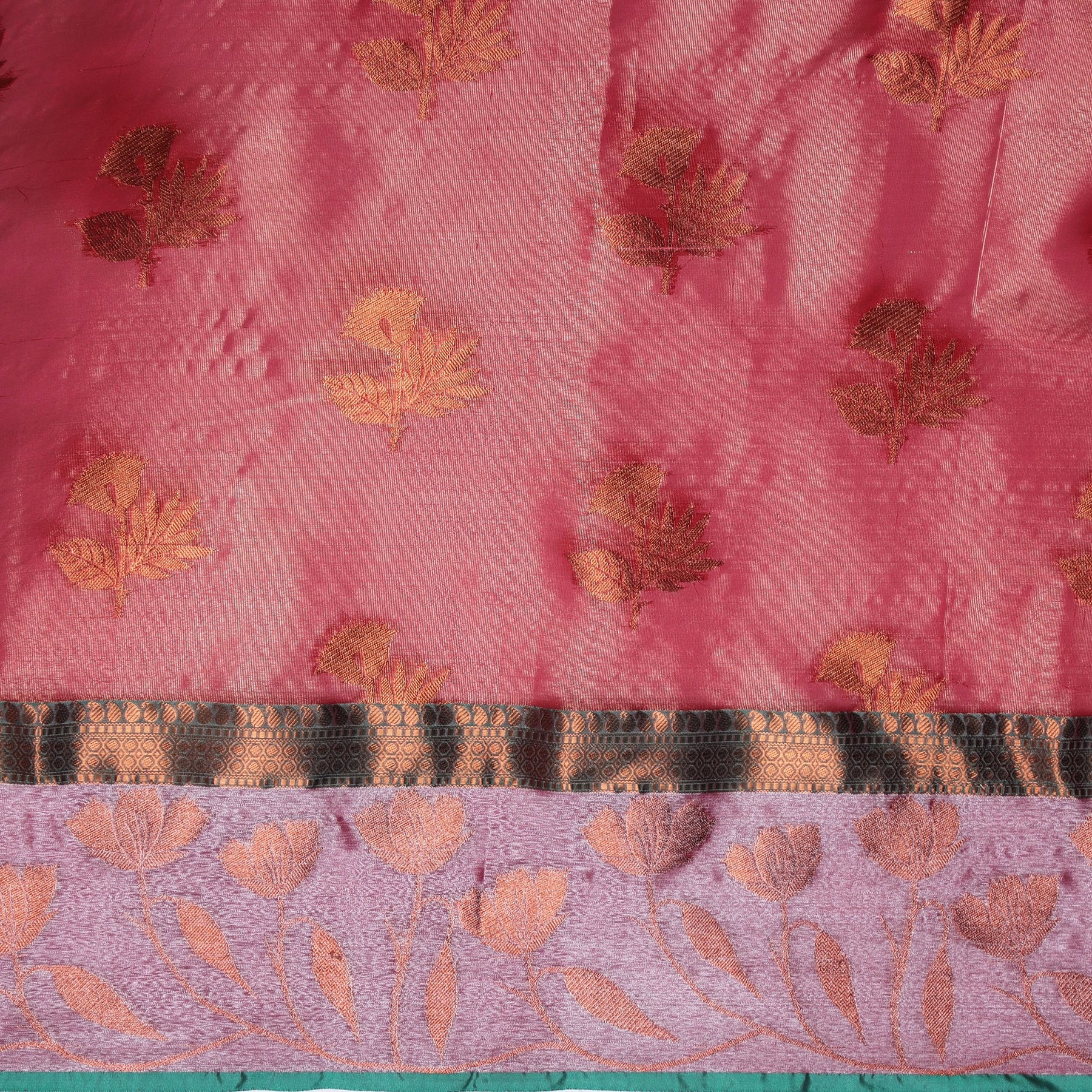 Peach Chanderi Blend Saree With Bold Motif All Over And Contrast Pallu