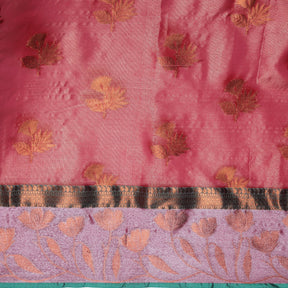 Peach Chanderi Blend Saree With Bold Motif All Over And Contrast Pallu