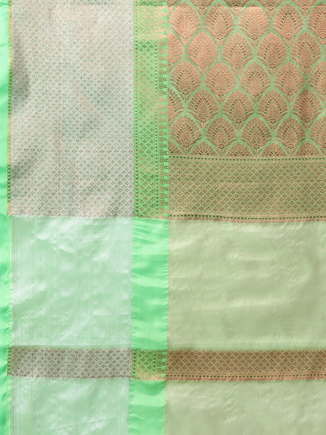 Green Chanderi Blend Contrast Color Jacquard Saree With Copper Highlights