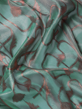 Sea Green Chanderi Blend Contrast Color Jacquard Saree With Copper Highlights