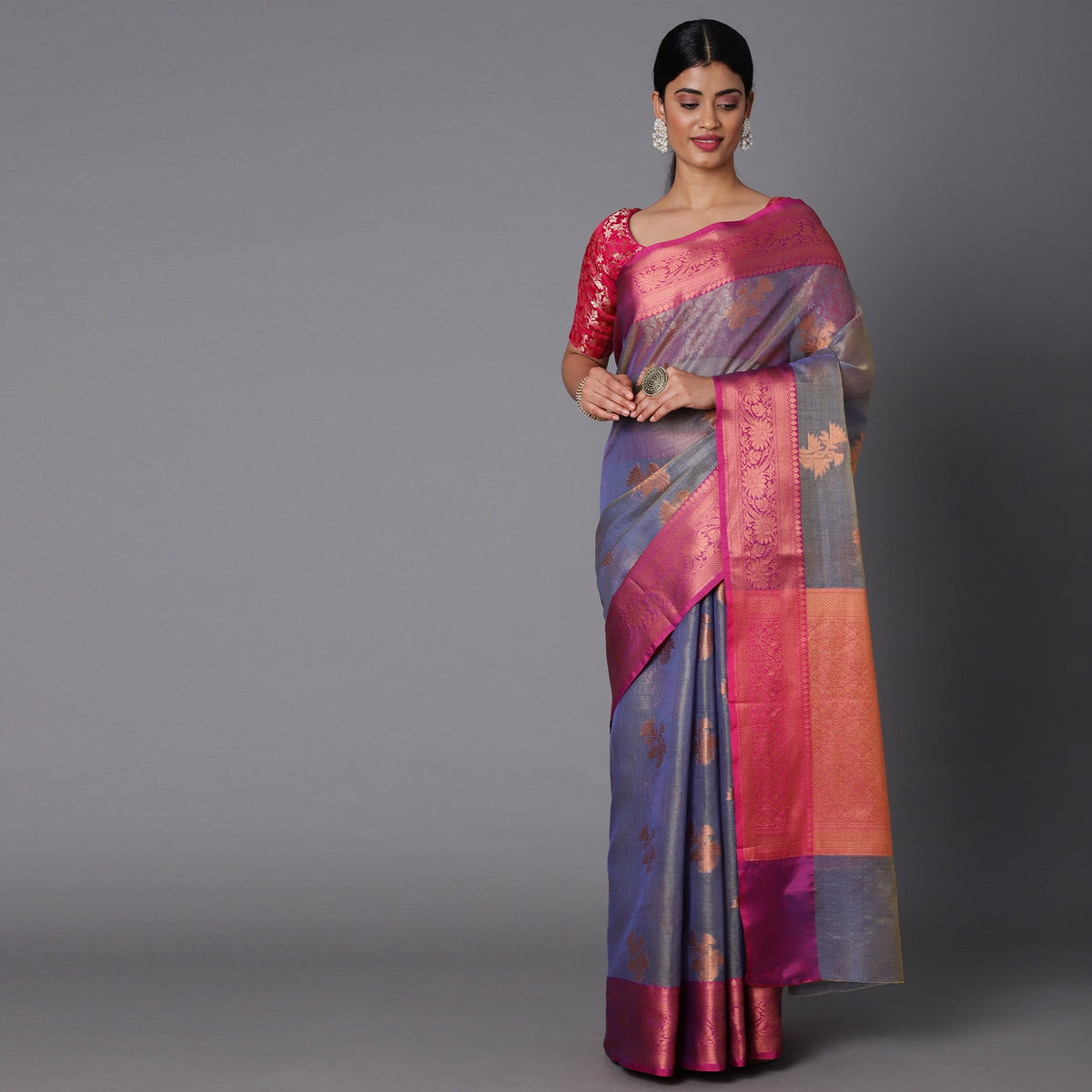 Featuring A Sheer Beautiful Saree Highlighted With Contrast Jacquard Broad Border