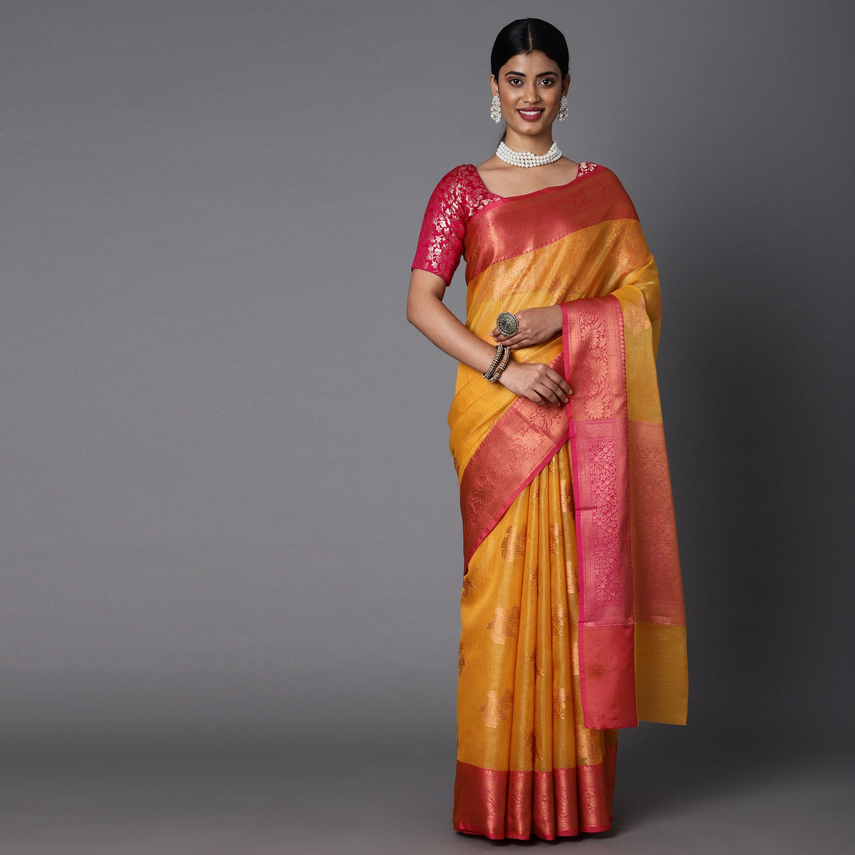 Featuring A Sheer Beautiful Saree Highlighted With Contrast Jacquard Broad Border