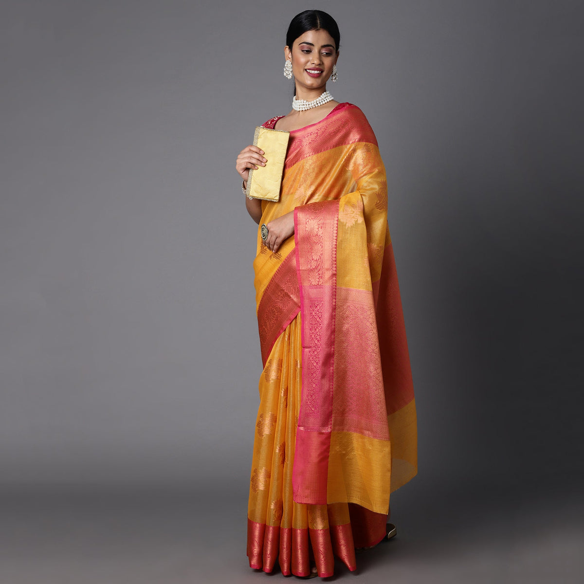 Featuring A Sheer Beautiful Saree Highlighted With Contrast Jacquard Broad Border